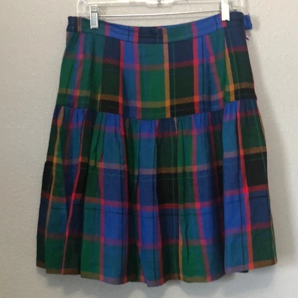 Vintage plaid skirt Women's 8 colorful rainbow acetate pleated whimsical retro - Picture 10 of 10